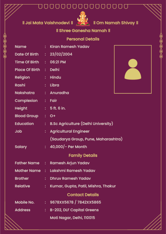 bio data maker for marriage