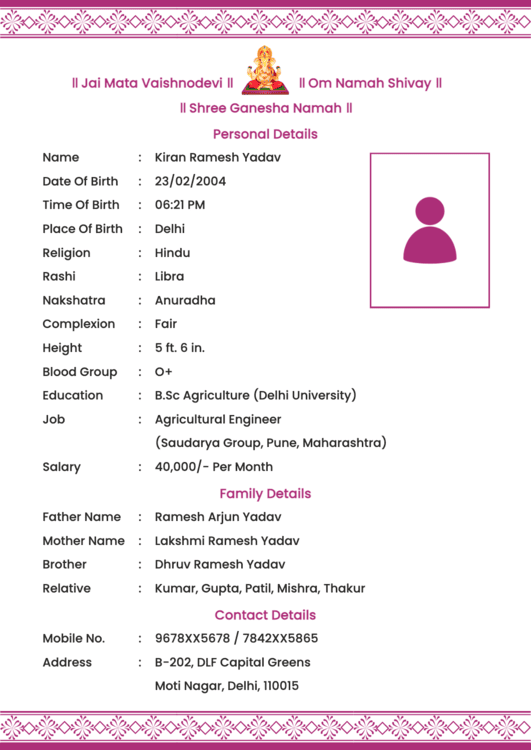 biodata format for marriage word