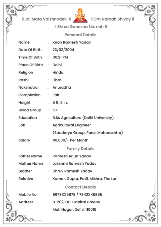create biodata for marriage